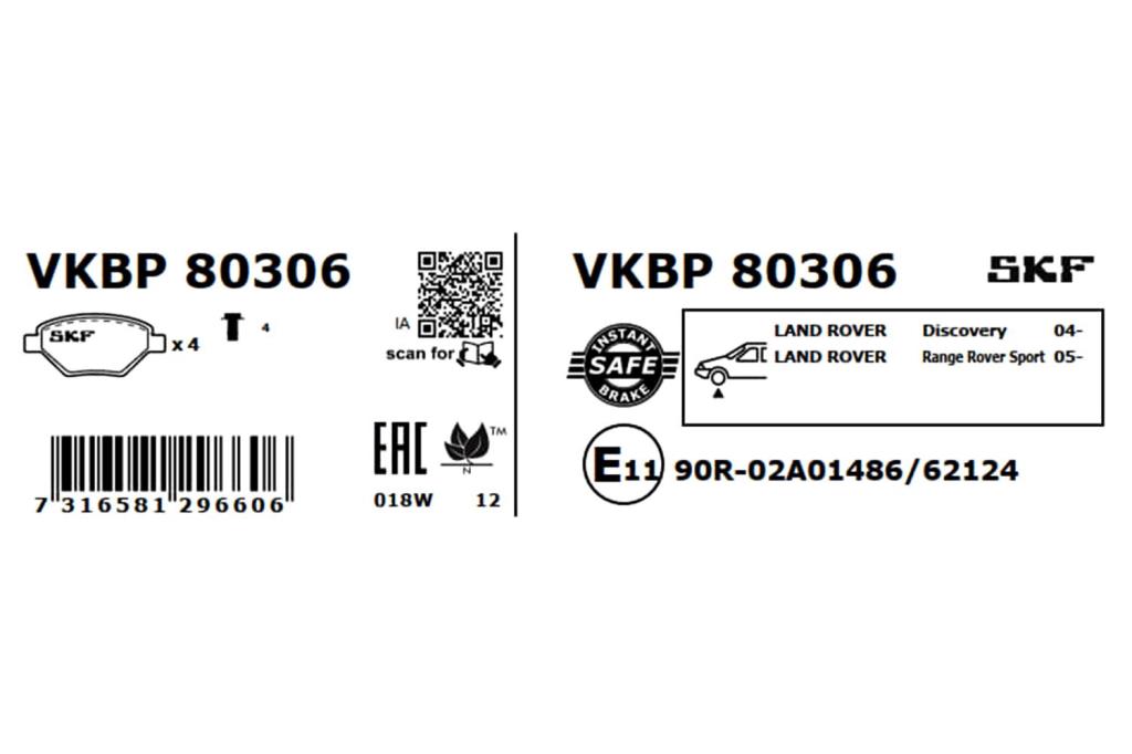Jogo de 4 pastilhas de travão SKF ref. VKBP 80306